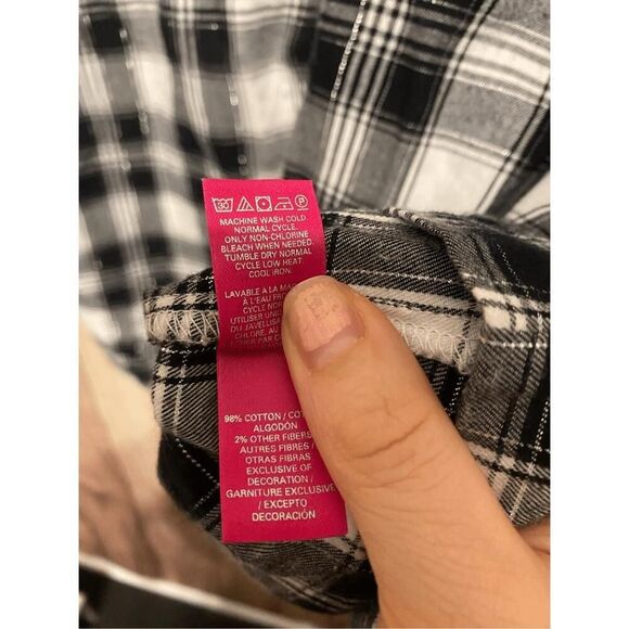 Victorias Secret Small Pajama Top Plaid Metallic White black Grey pink bow - Picture 6 of 7